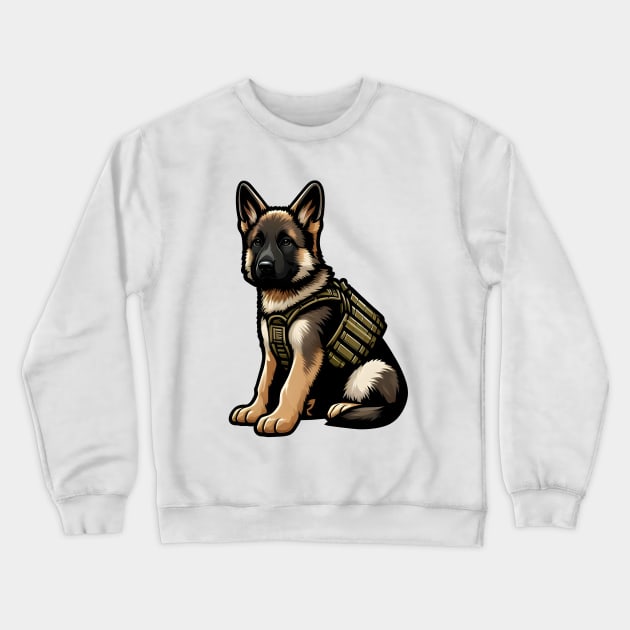 Tactical German Shepard Puppy Crewneck Sweatshirt by Rawlifegraphic